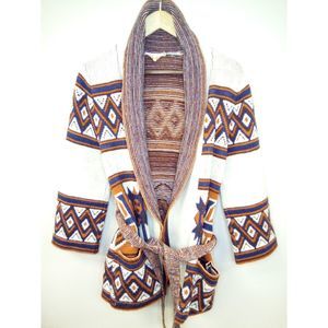Vintage Sabra Native Boho Belted Cardigan Sweater